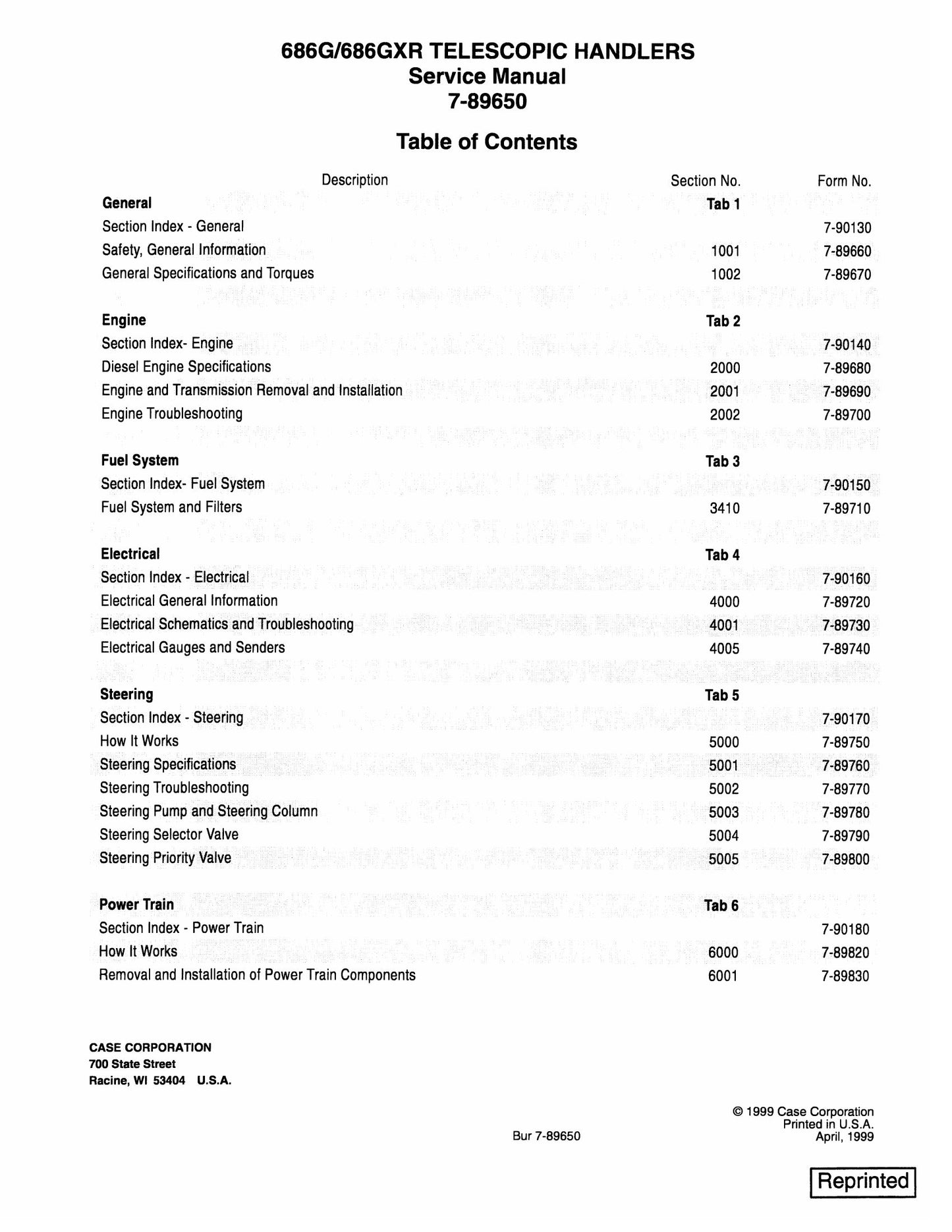 CASE 686G 686GXR Telescopic Handler Factory Workshop Service Manual 7-89650