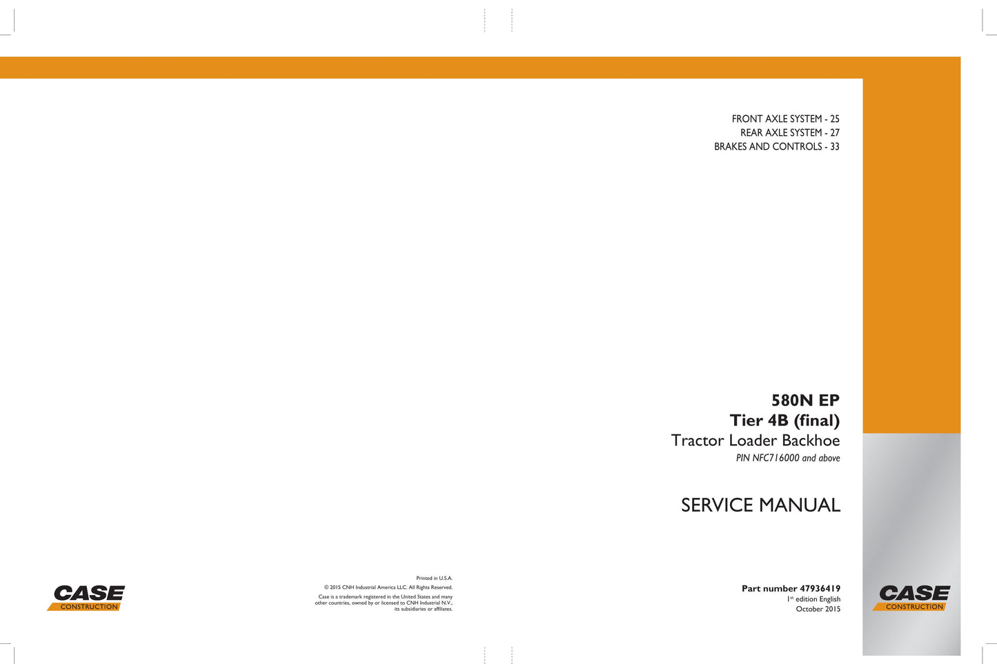 CASE 580N EP Backhoe Loader Factory Workshop Service Manual 47936419