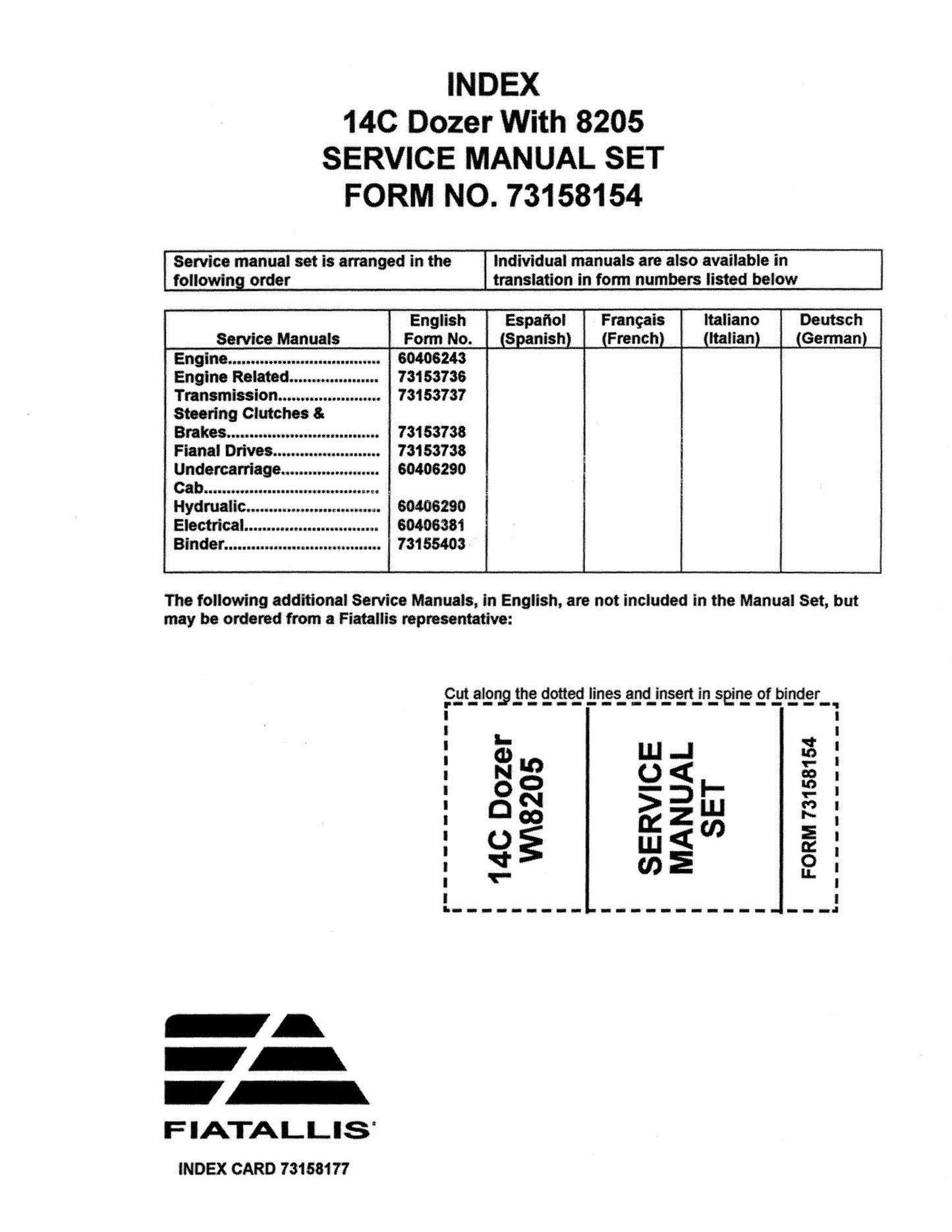 FIATALLIS 14C Bulldozer Factory Workshop Service Manual Set 73158154