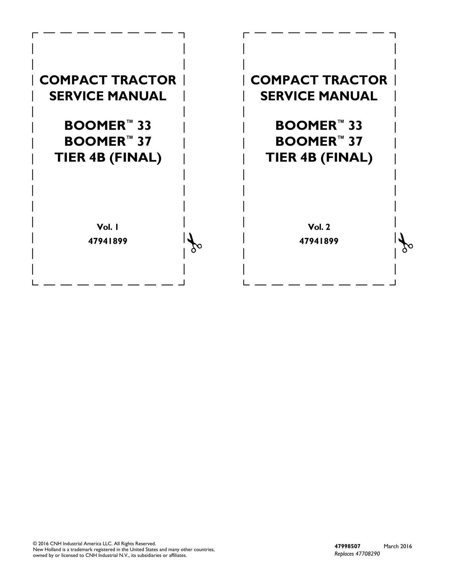 New Holland BOOMER 33 BOOMER 37 Tractor Factory Workshop Service Manual 47941899