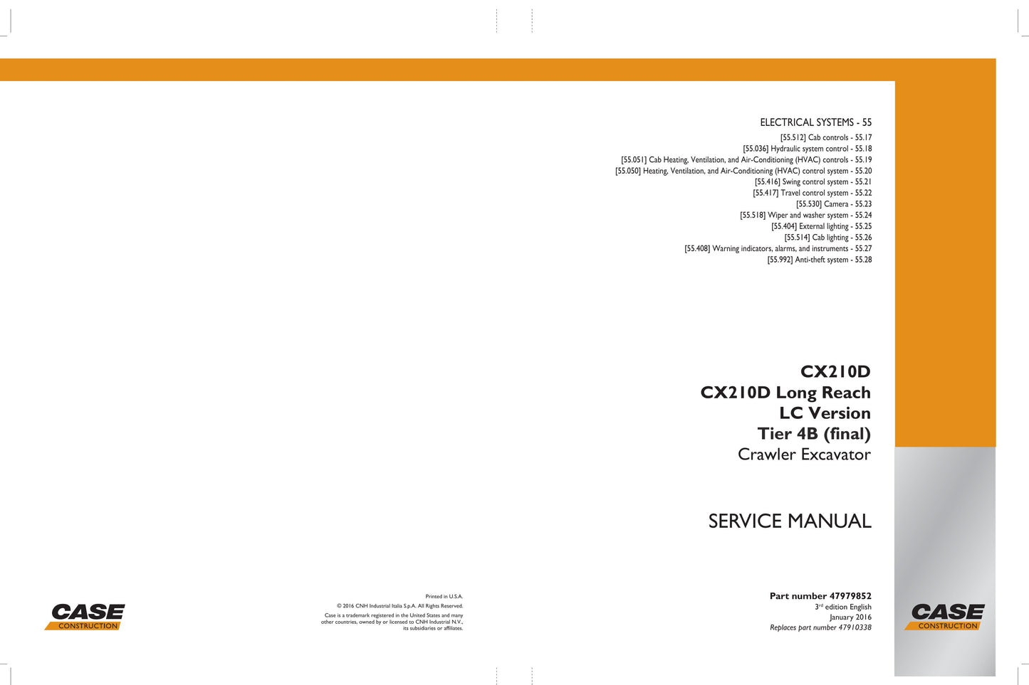 CASE CX210D Crawler Excavator Factory Workshop Service Manual 47979852