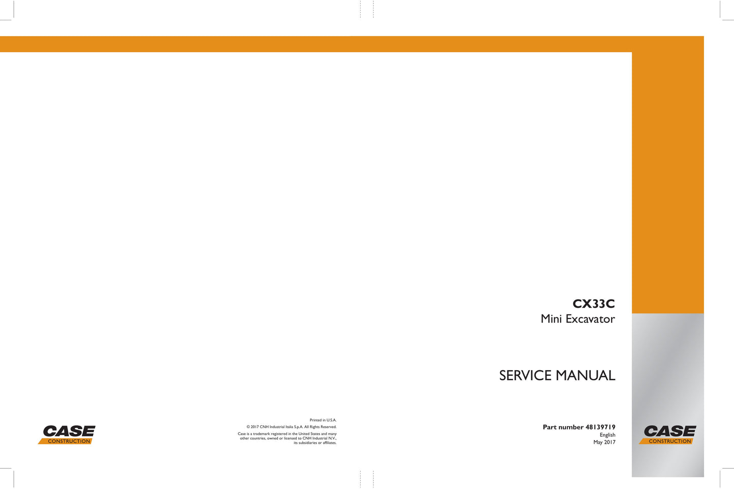 CASE CX33C Mini Excavator Factory Workshop Service Manual 48139719