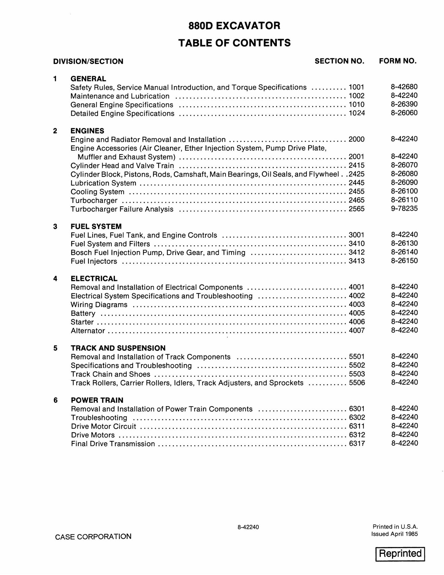 CASE 880D Crawler Excavator Factory Workshop Service Manual 8-42240