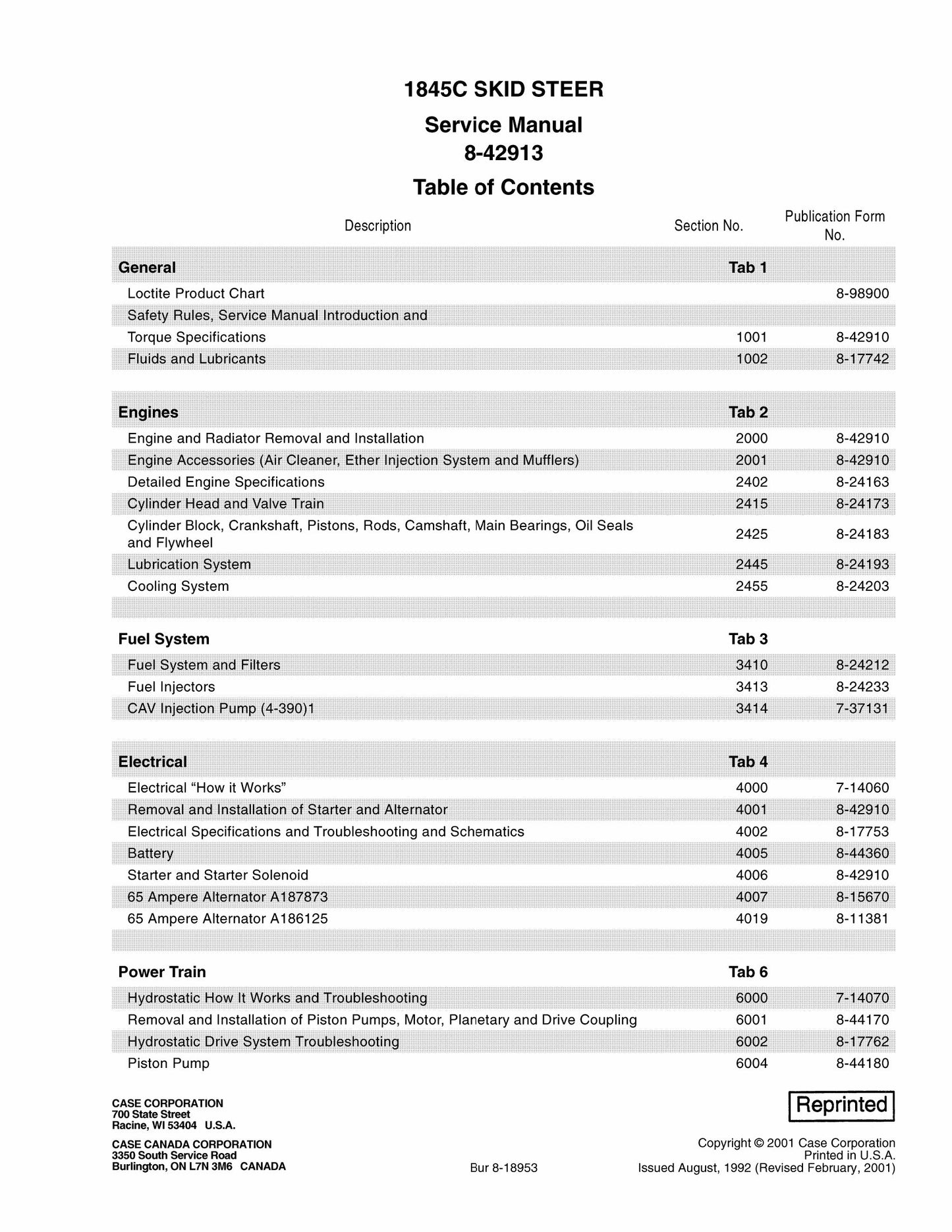 CASE 1845C Skid Steer Loader Factory Workshop Service Manual 8-42913