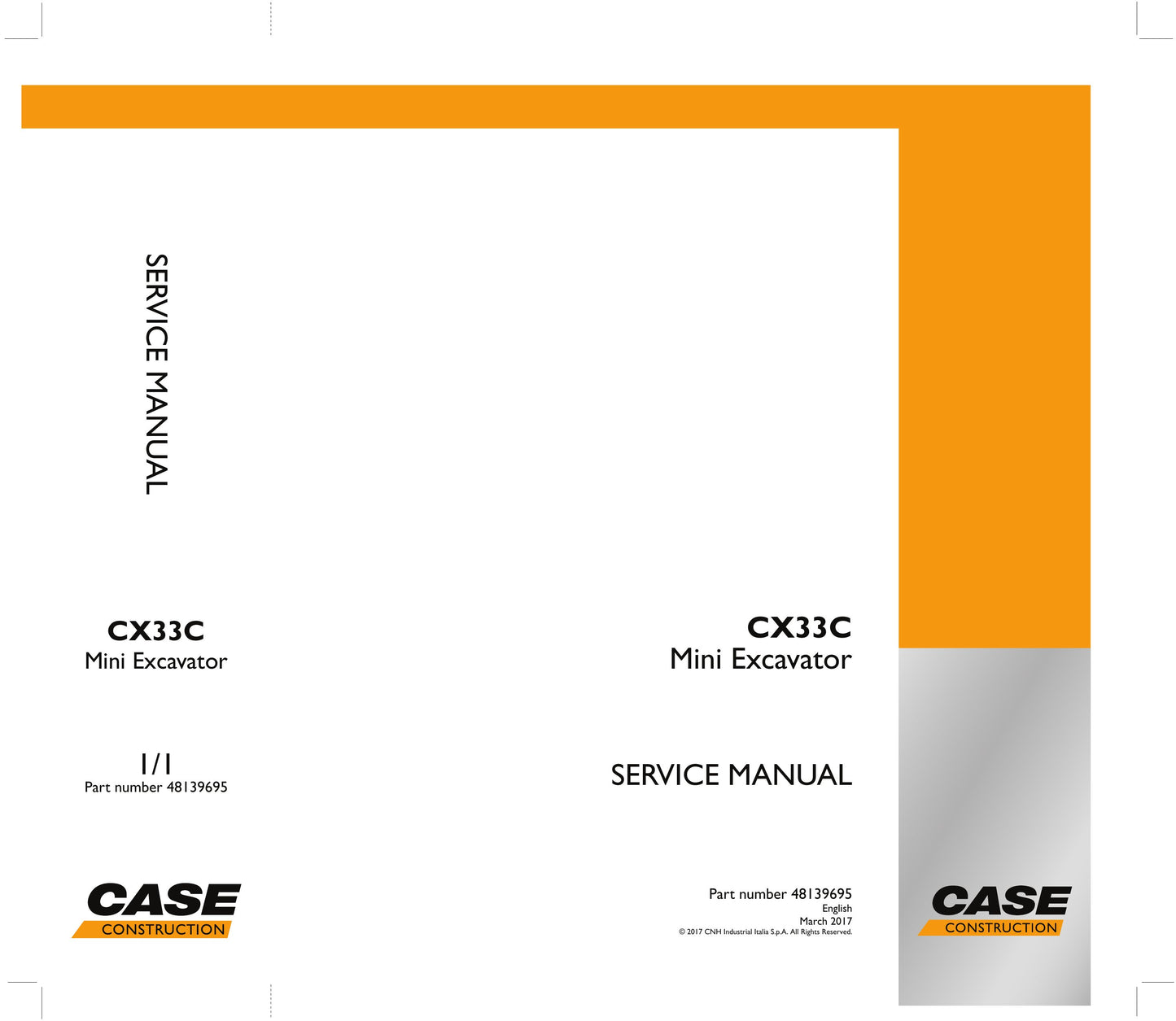 CASE CX33C Mini Excavator Factory Workshop Service Manual 48139695