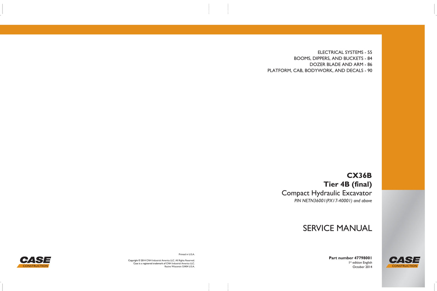 CASE CX36B Crawler Excavator Factory Workshop Service Manual 47798001