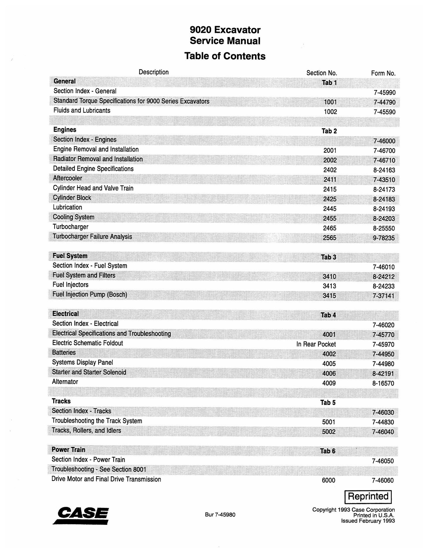 CASE 9020 Crawler Excavator Factory Workshop Service Manual 7-45980
