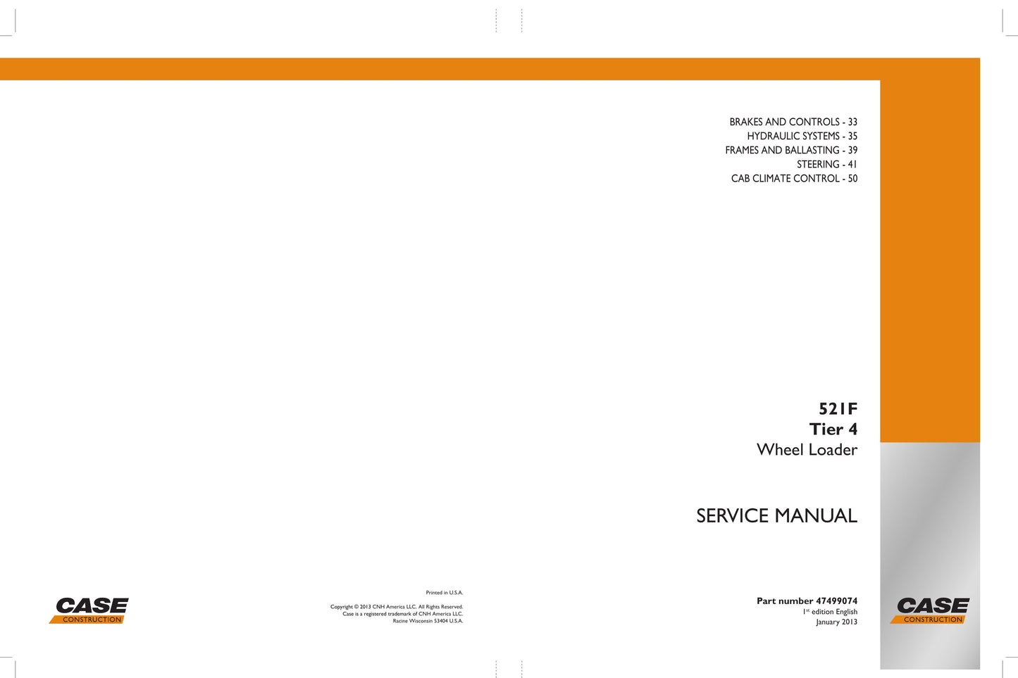 CASE 521F Wheel Loader Factory Workshop Service Manual 47499074