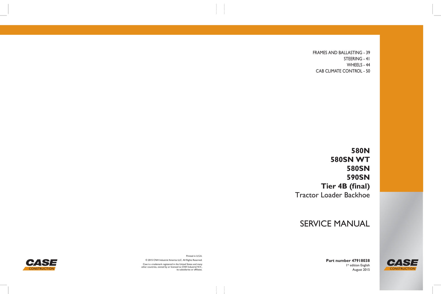 CASE 580N 580SN 580SN WT 590SN Backhoe Loader Factory Workshop Service Manual 47918038