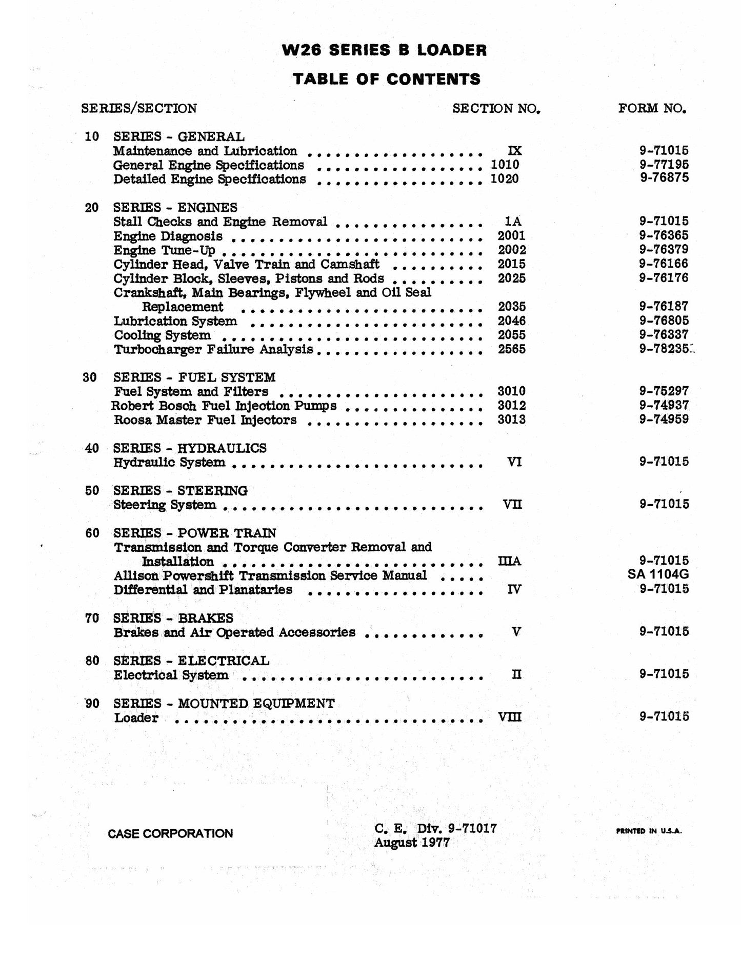 CASE W26 Series B Wheel Loader Factory Workshop Service Manual