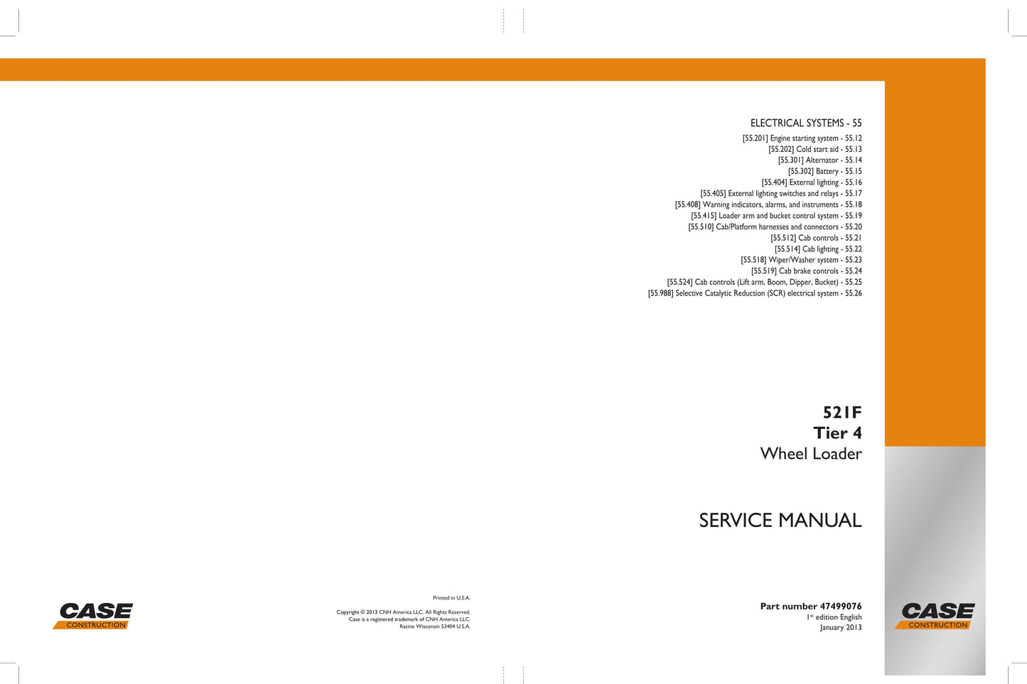 CASE 521F Wheel Loader Factory Workshop Service Manual 47499076