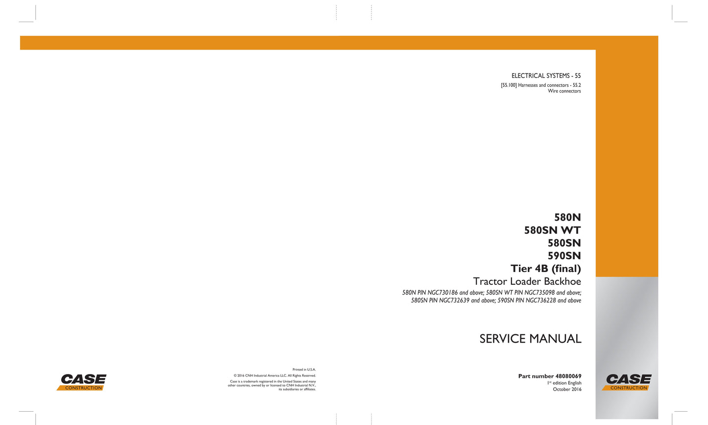 CASE 580N 580SN WT 580SN 590SN Backhoe Loader Factory Workshop Service Manual 48088069