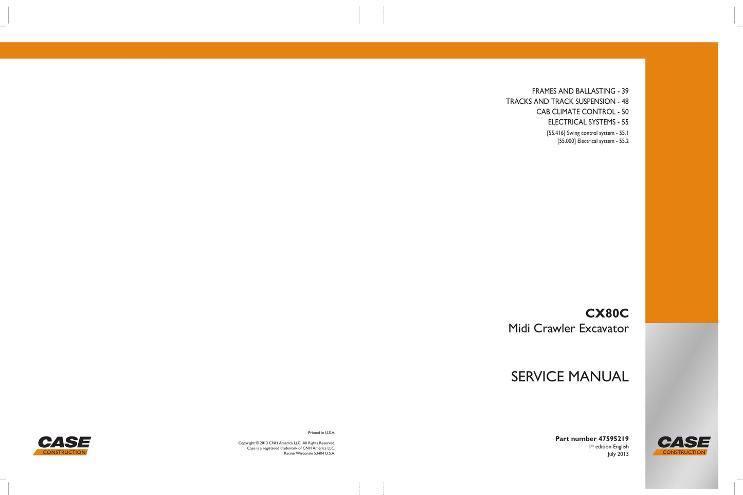 CASE CX80C Crawler Excavator Factory Workshop Service Manual 47595219