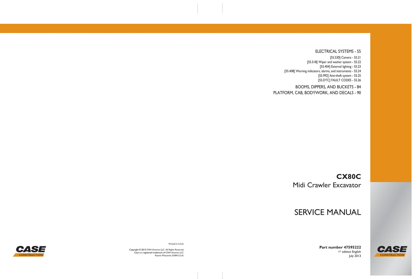 CASE CX80C Crawler Excavator Factory Workshop Service Manual 47595222