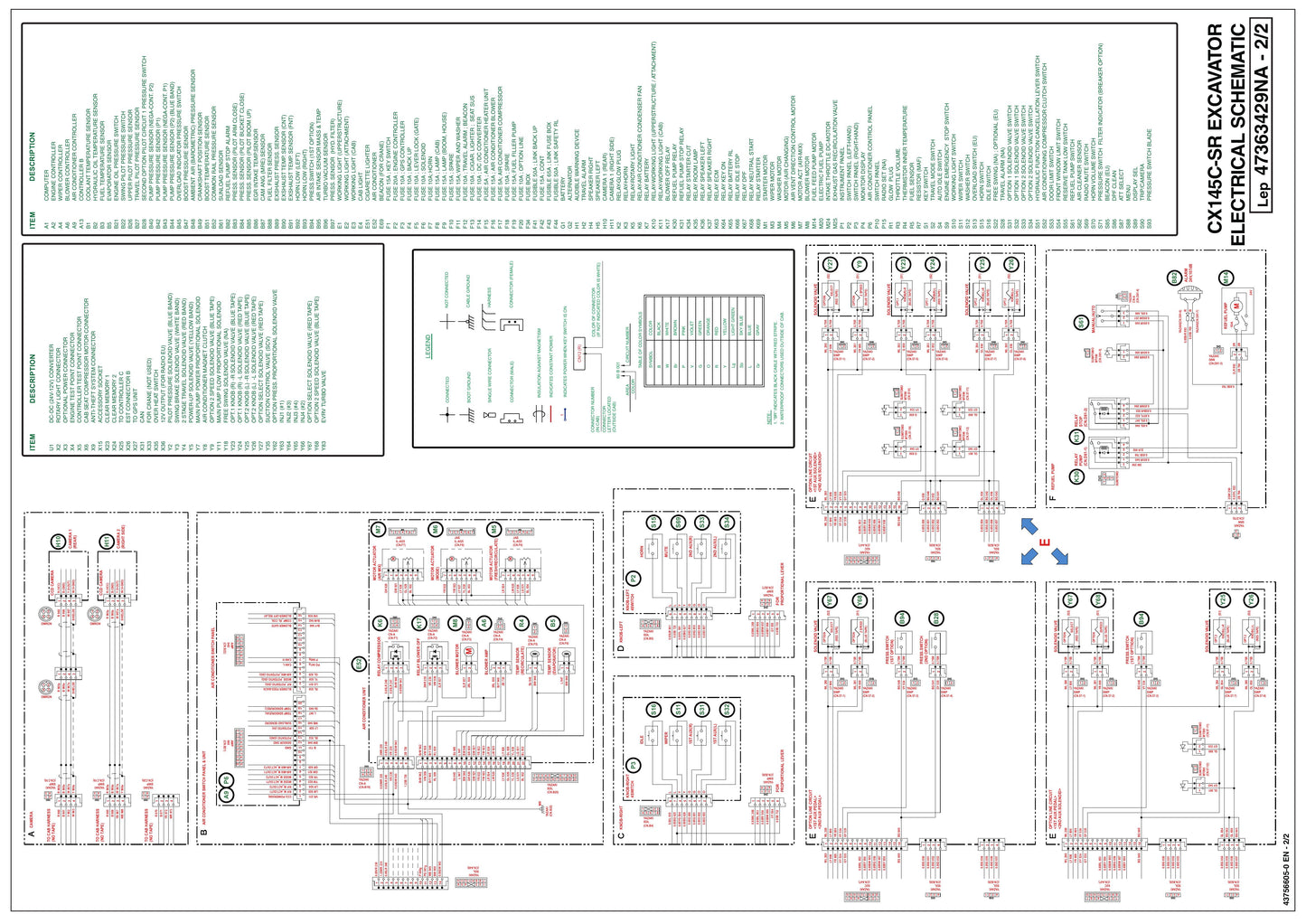 CASE CX145C SR Crawler Excavator Electrical Schematic 47363429NA