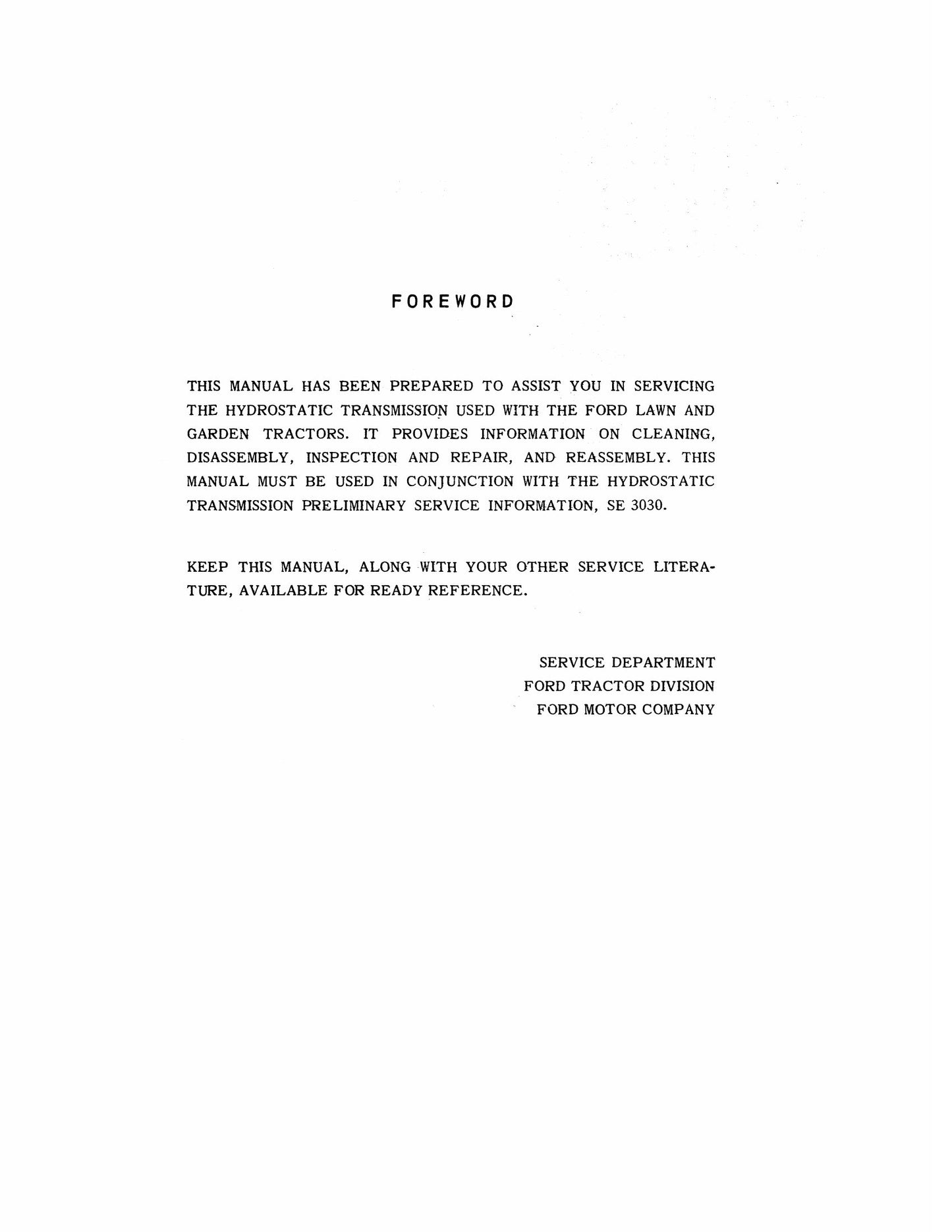 FORD Lawn and Garden Tractor Hydrostatic Transmission Factory Workshop Repair Manual 40010031