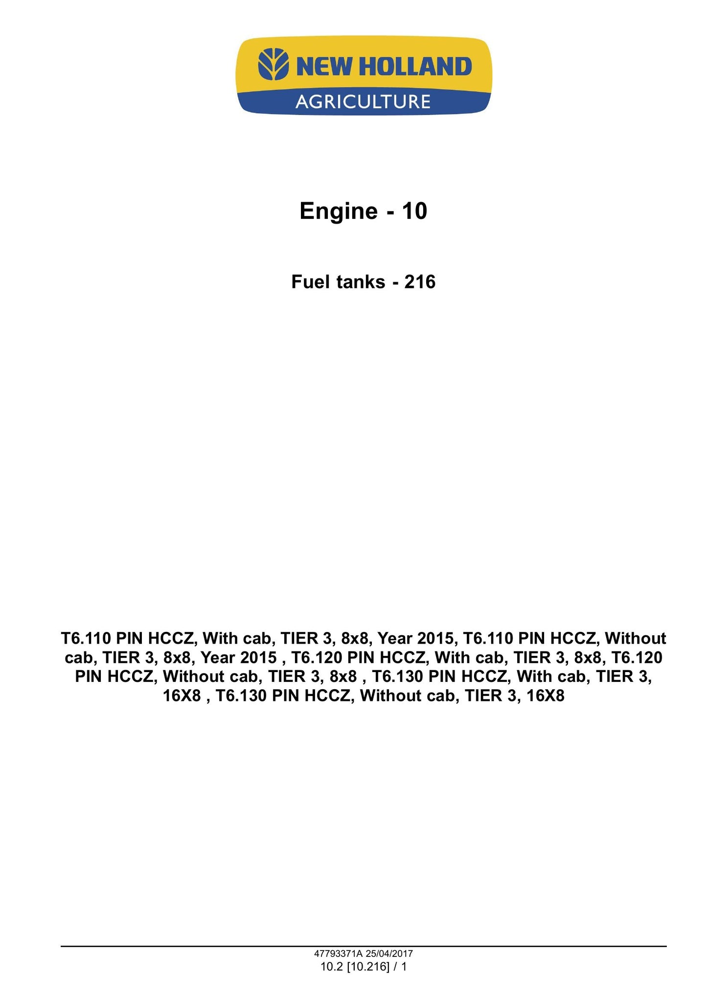 New Holland T6.110 T6.120 T6.130 Tractor Factory Workshop Service Manual 47793371