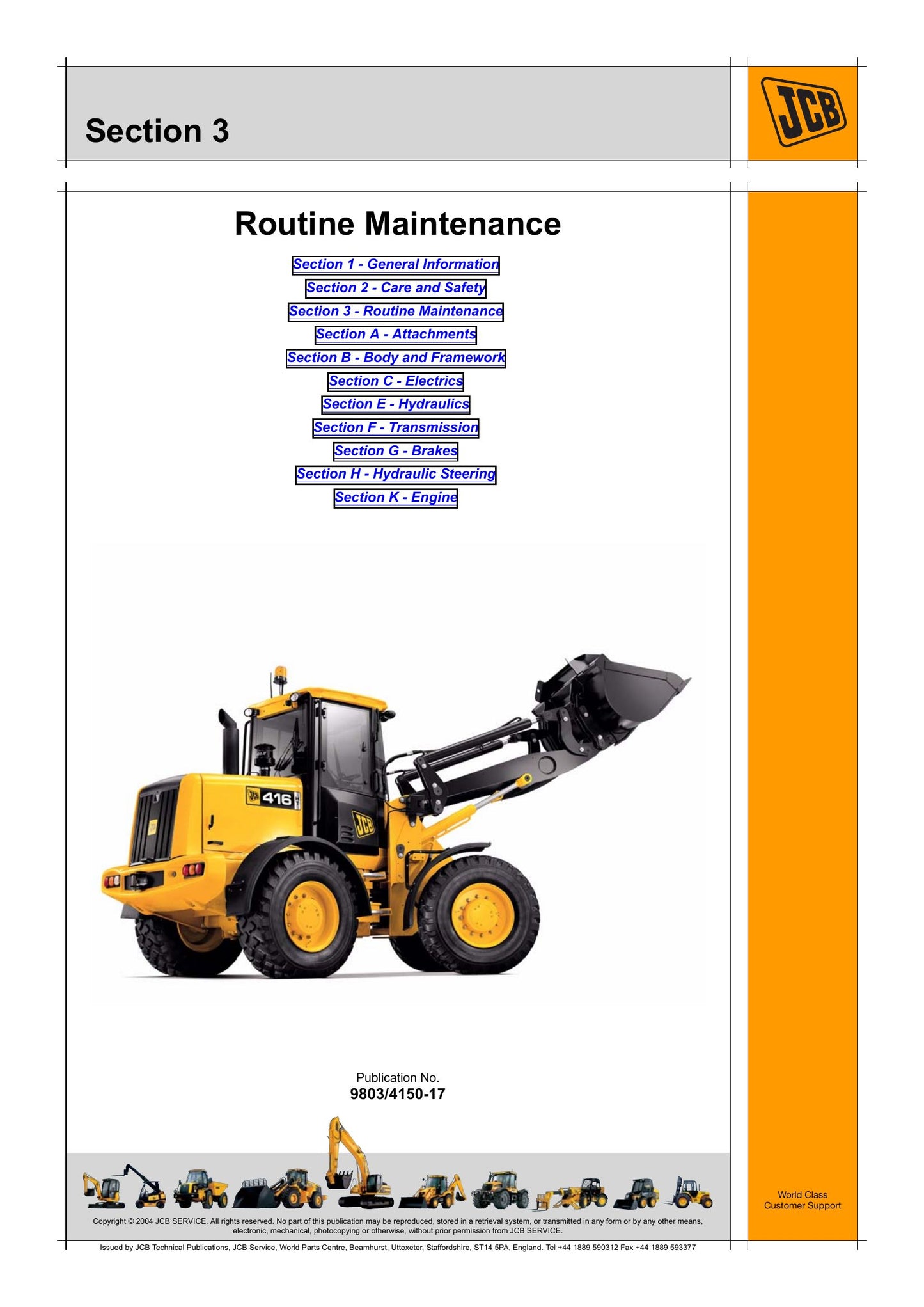 JCB 411 416 Wheel Loader Factory Workshop Service Manual 9803/4150-17