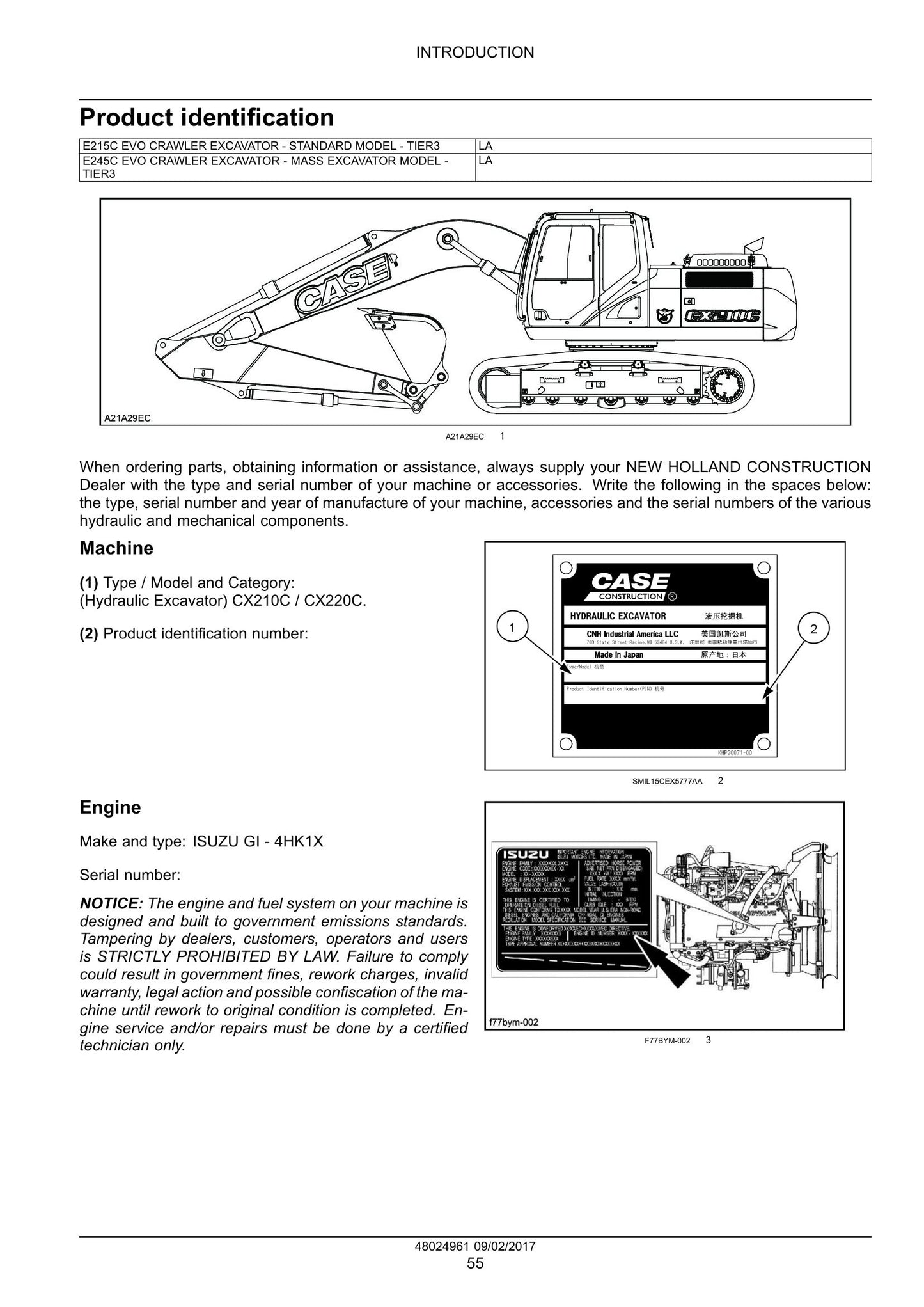 New Holland E215C EVO E245C EVO Crawler Excavator Factory Workshop Service Manual 48024961