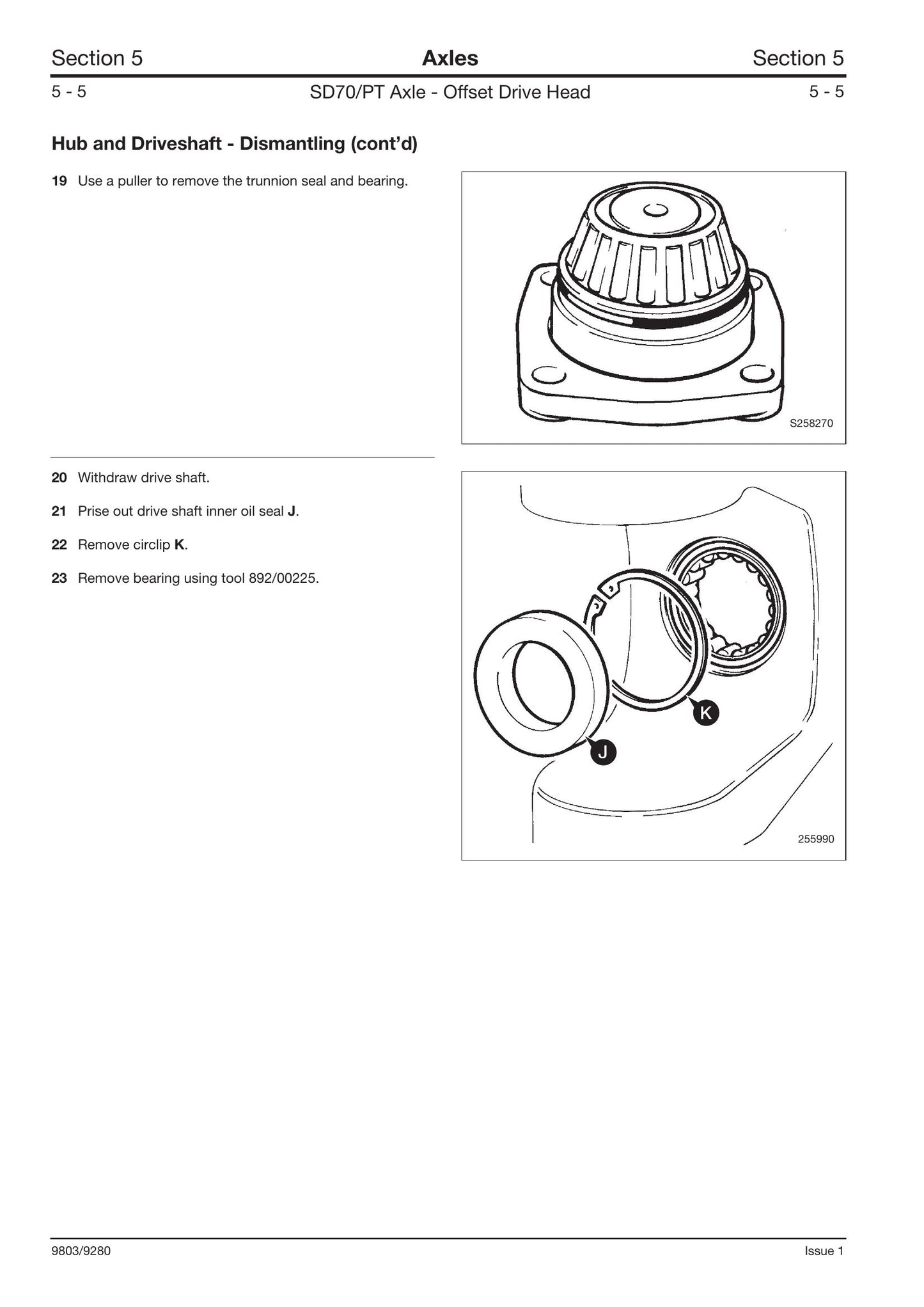 JCB SD70/PT Axles Factory Workshop Service Manual 9803/9280
