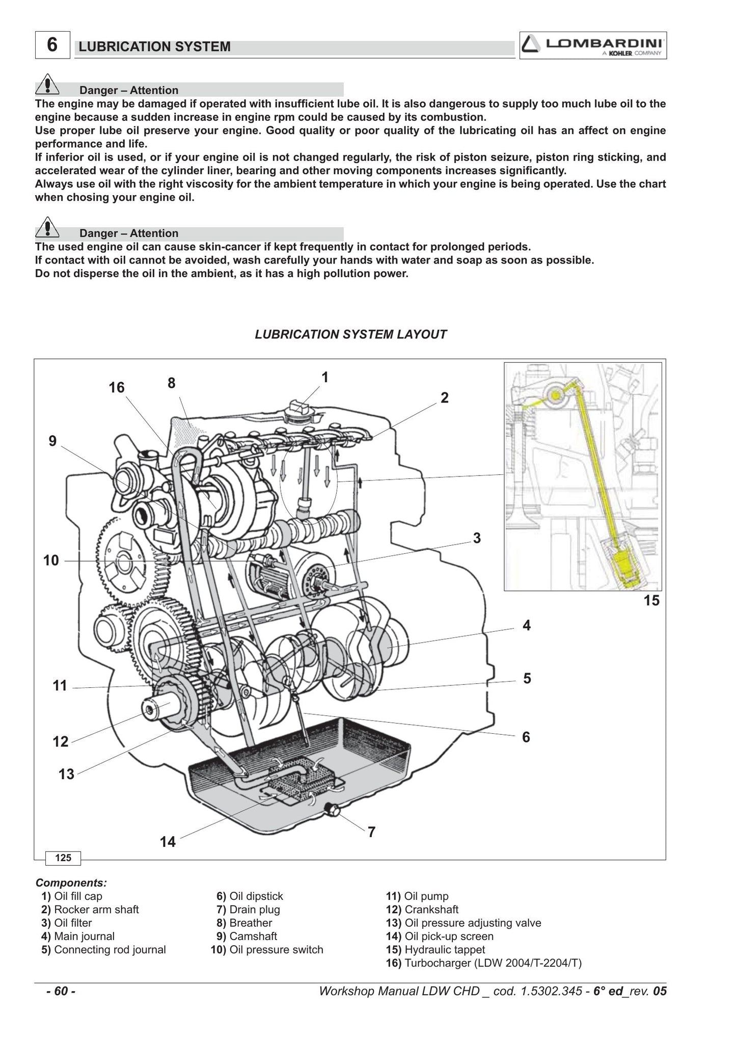 Lombardini LDW 1503 1603 2004 2004/T 2204 2204/T Engine Workshop Manual 1-5302-345