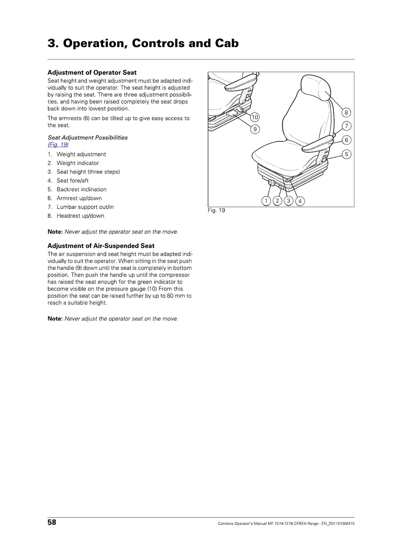 MASSEY FERGUSON CEREA 7274 CEREA 7278 Combine Factory Workshop Operator Manual EN_D3110100M10