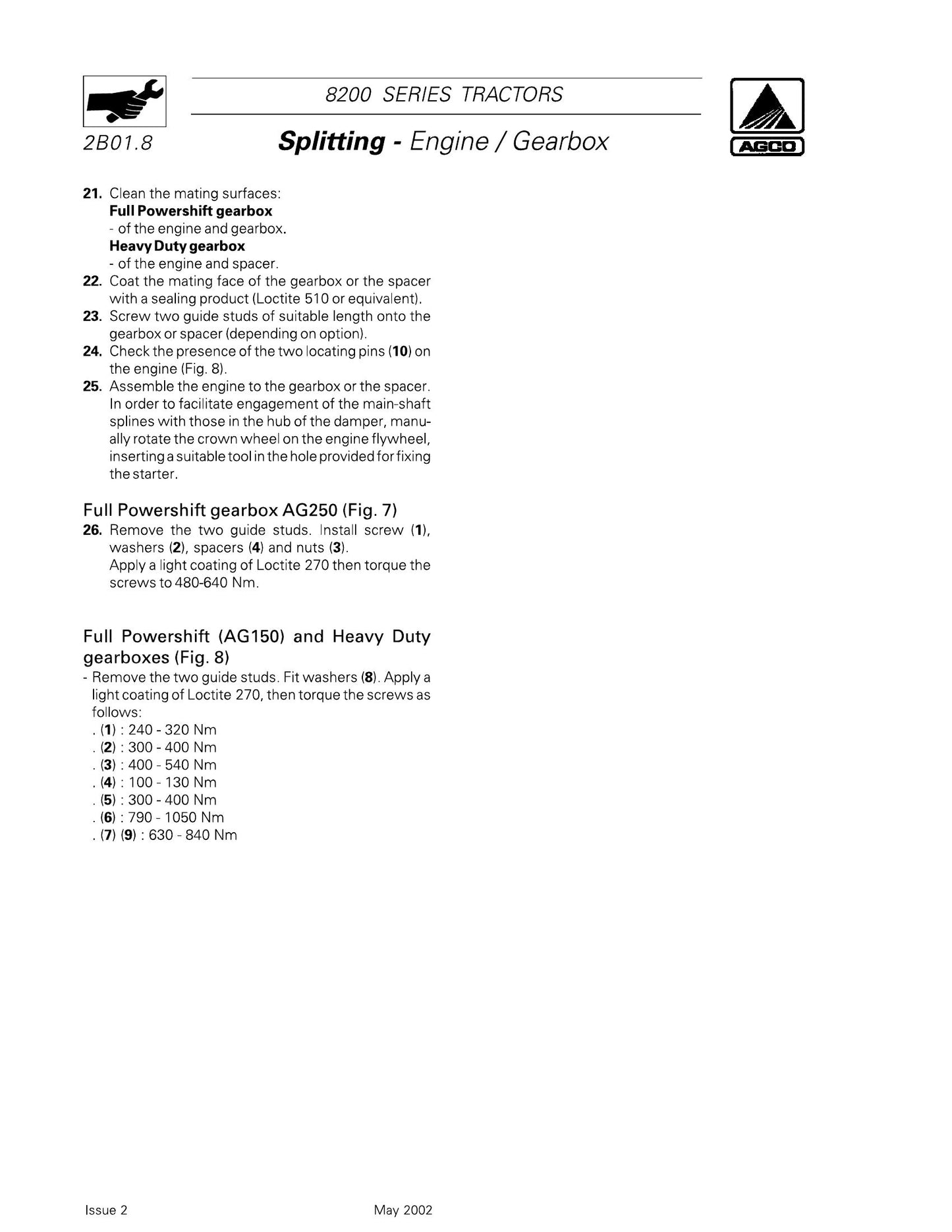 AGCO 8200 Series Tractor Factory Workshop Service Manual 3378177 M1