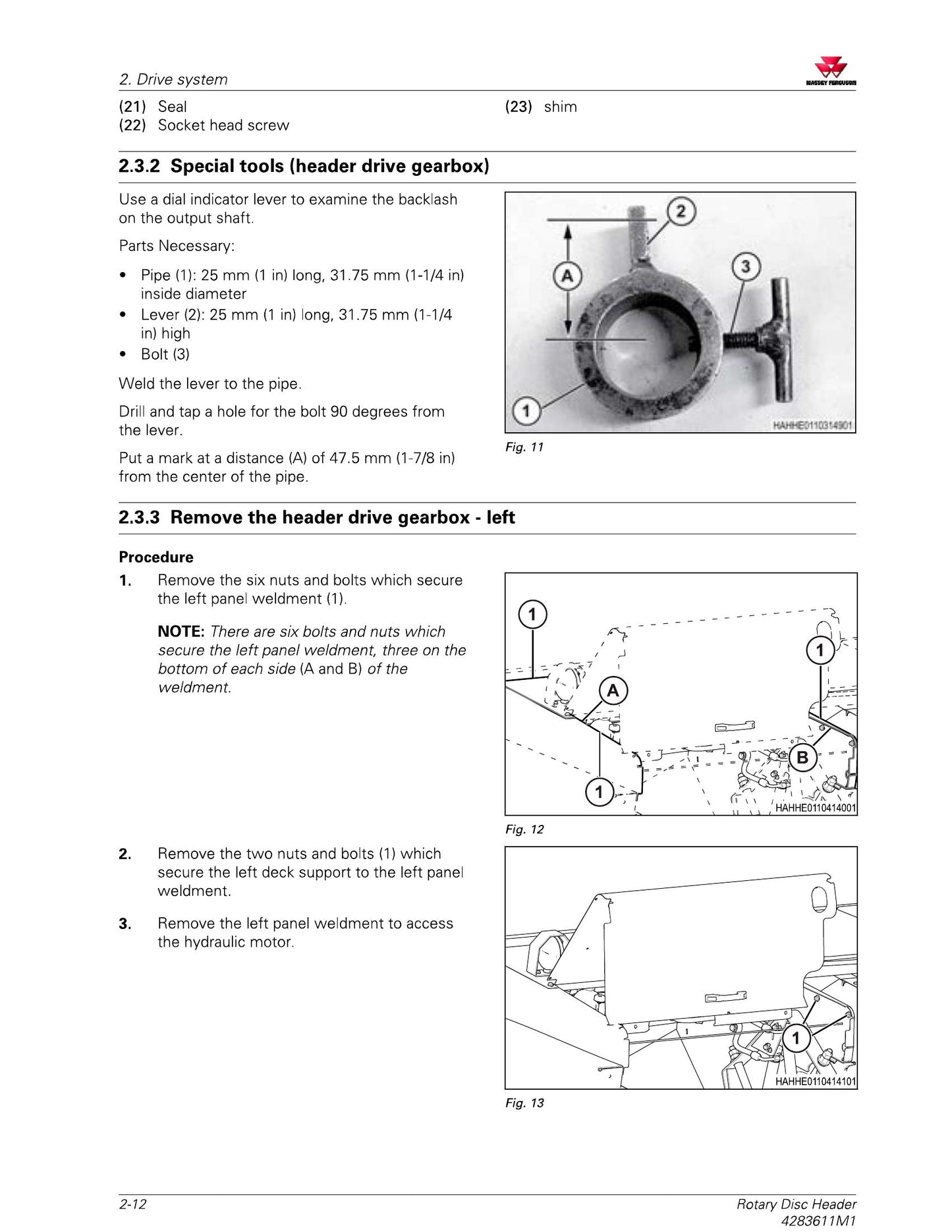 MASSEY FERGUSON MF9295 MF9296 Rotary Disc Header Factory Workshop Service Manual