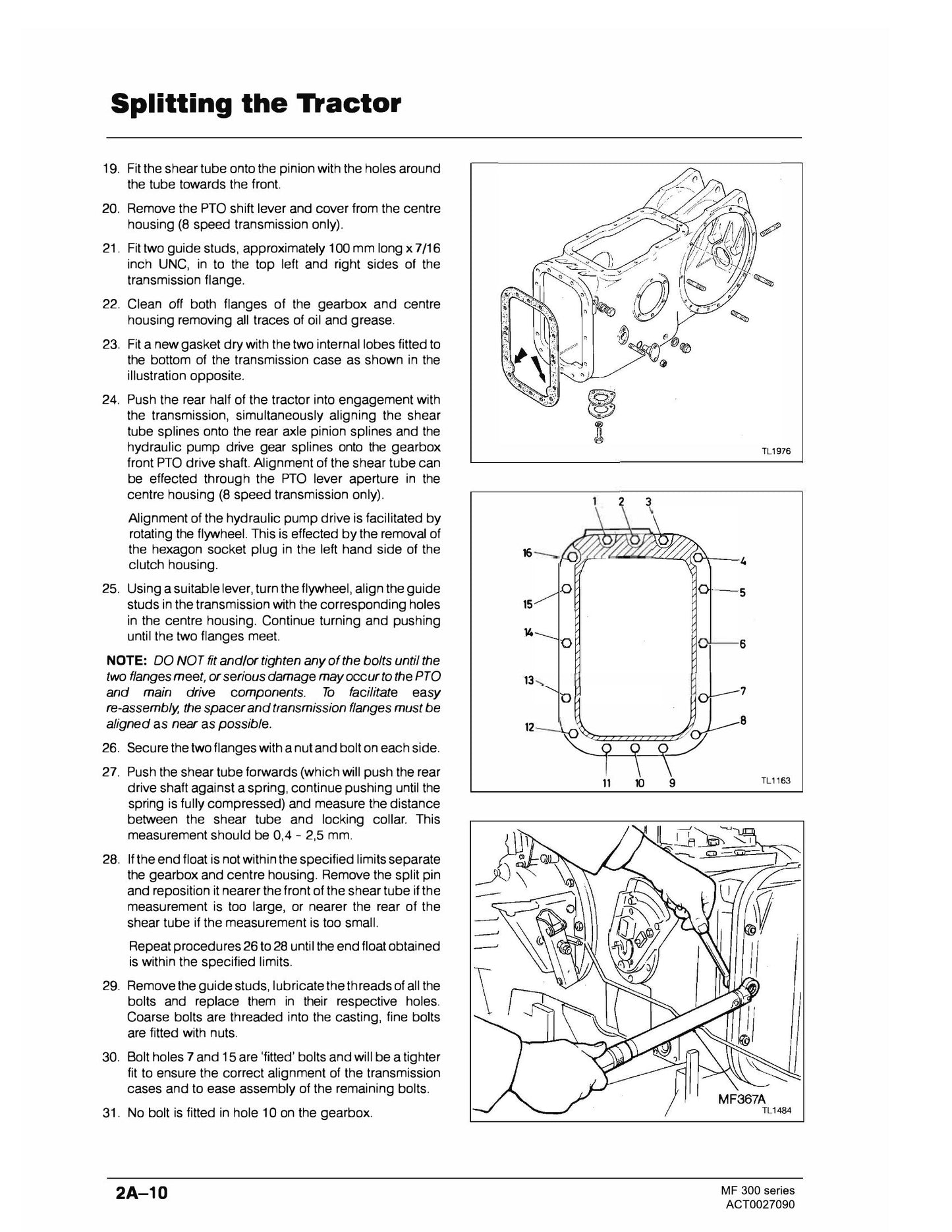 MASSEY FERGUSON MF 300 series Tractor Workshop Factory Workshop Service Manual
