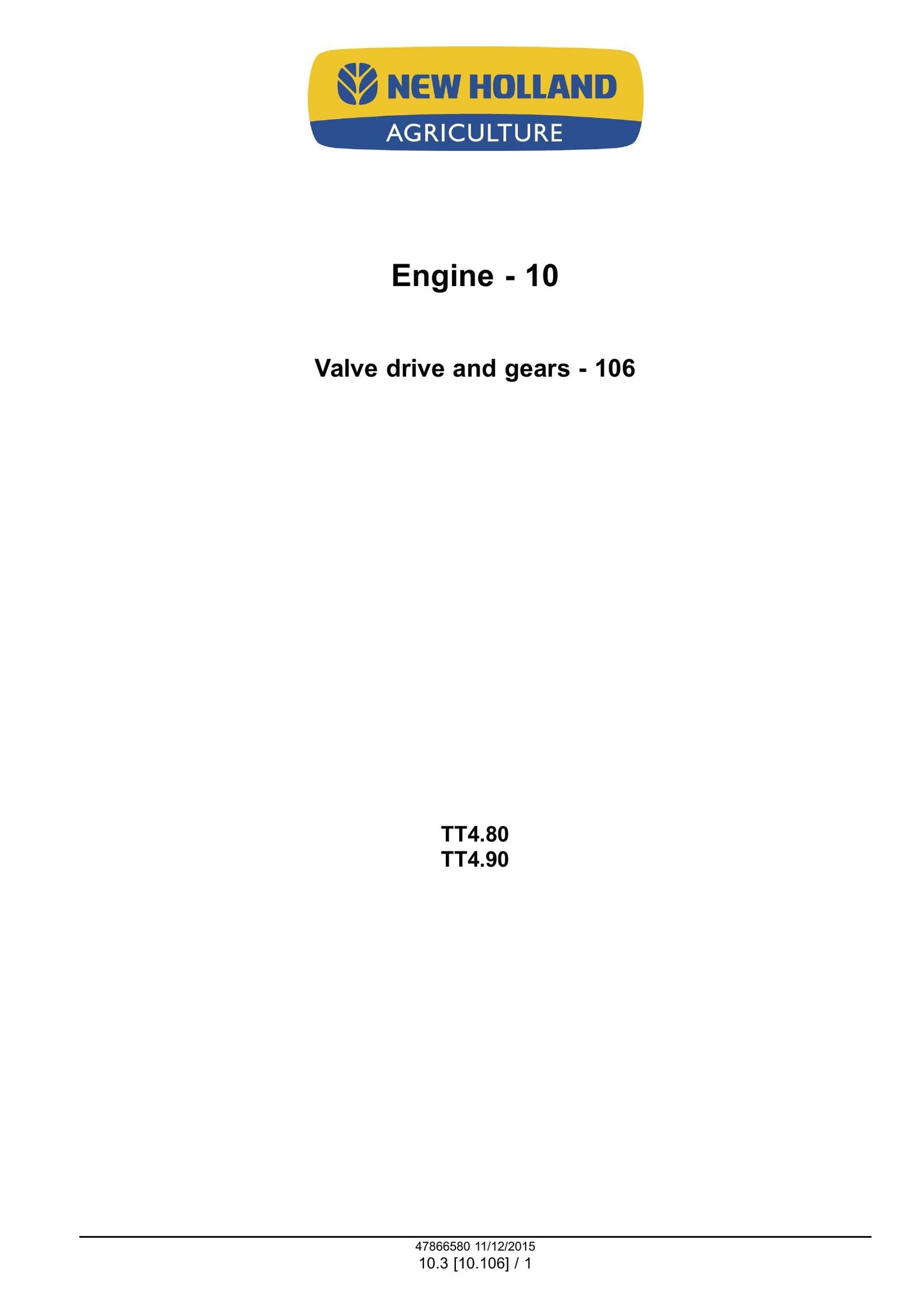 New Holland TT4.80 TT4.90 Tractor Factory Workshop Service Manual 47866580