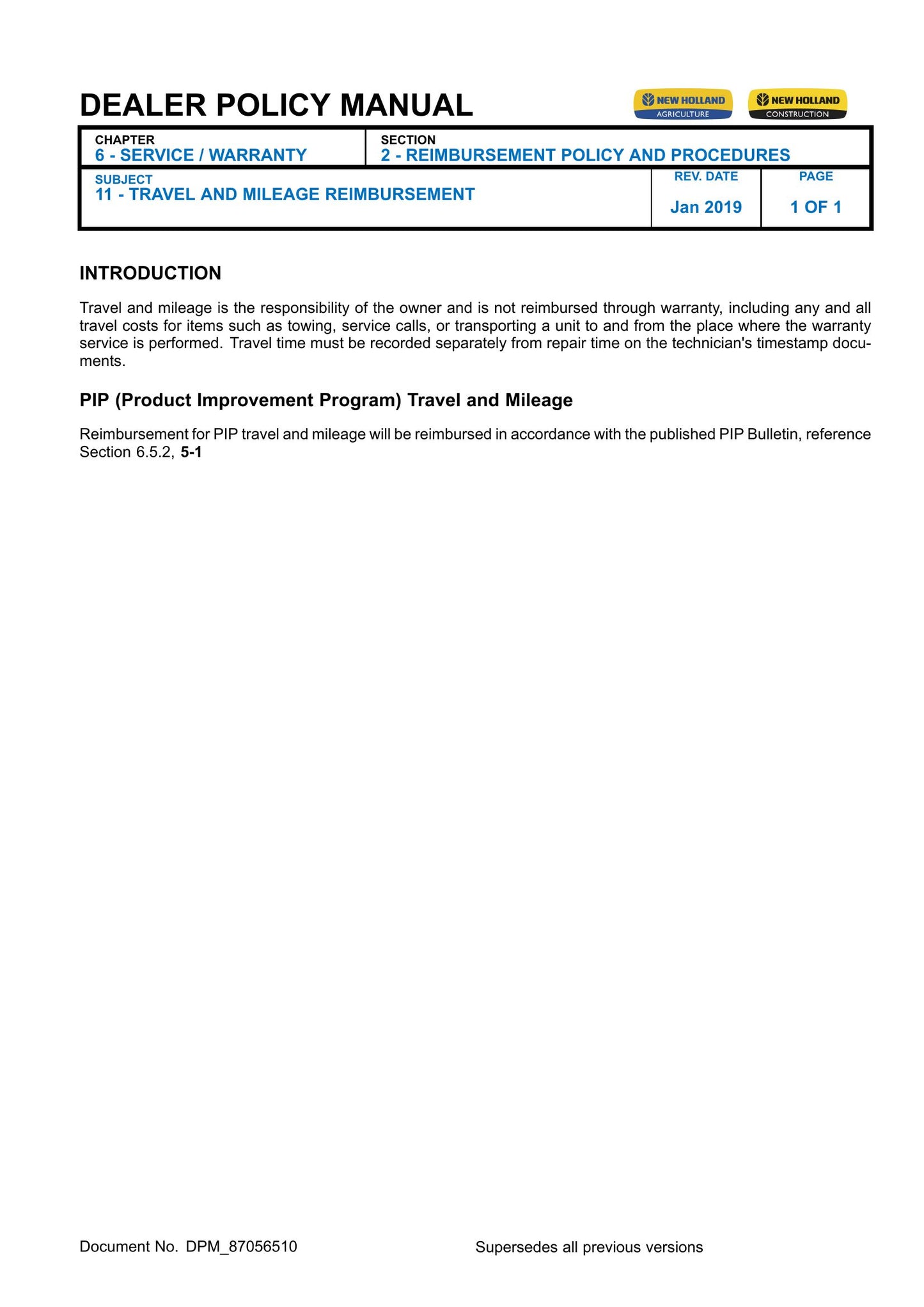 New Holland T9 Tractor Dealer Policy Manual DPM_87056510