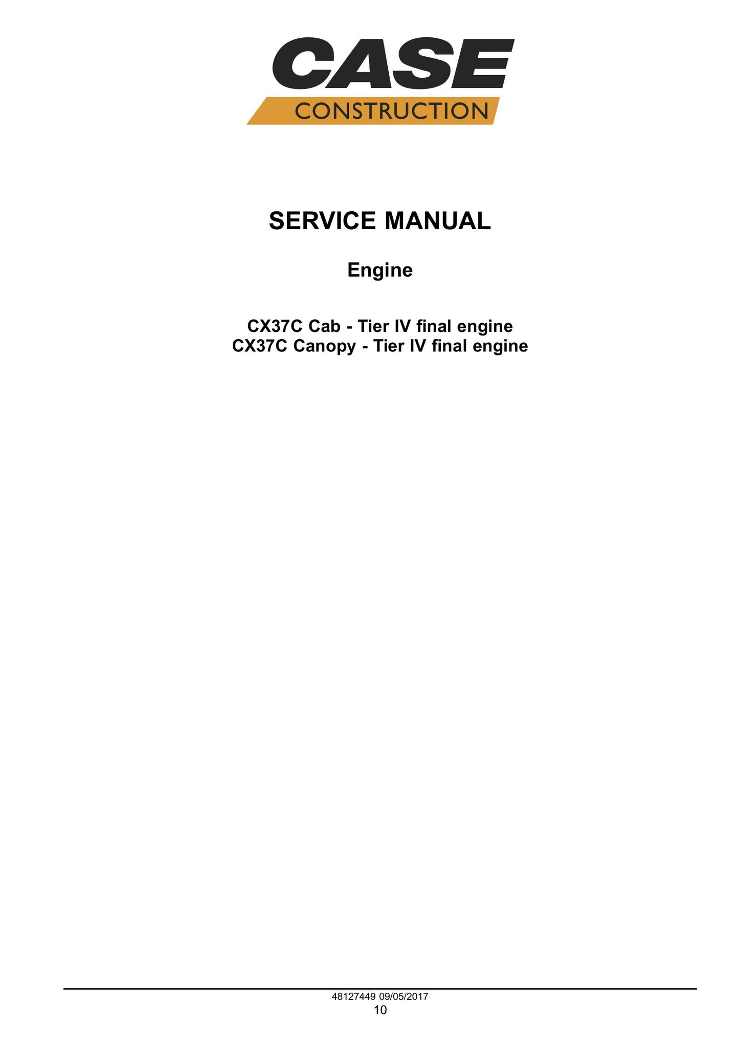 CASE CX37C Mini Excavator Factory Workshop Service Manual 48127449