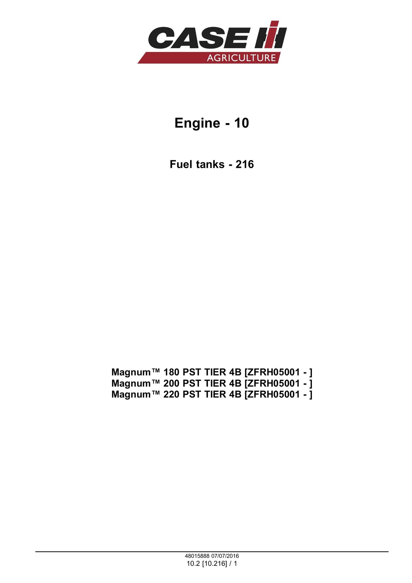 CASE Magnum 180 PST Magnum 200 PST Magnum 220 PST Tractor Factory Workshop Service Manual 48015888