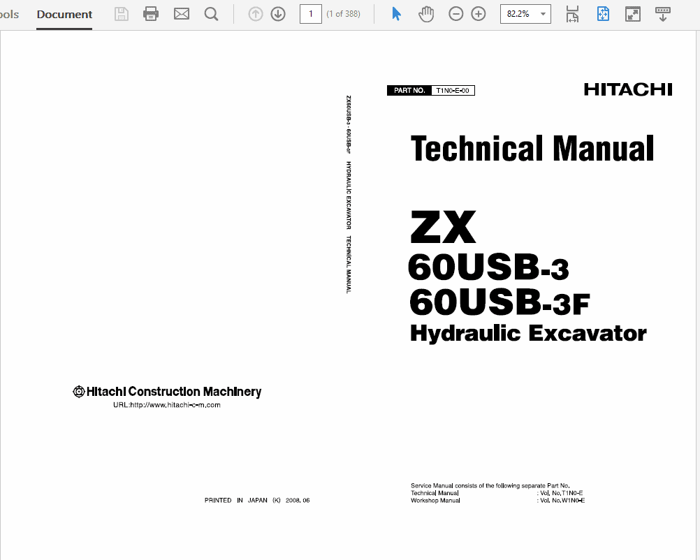 Hitachi ZX60USB-3, ZX60USB-3F Excavator Service Repair Manual Workshop Guide