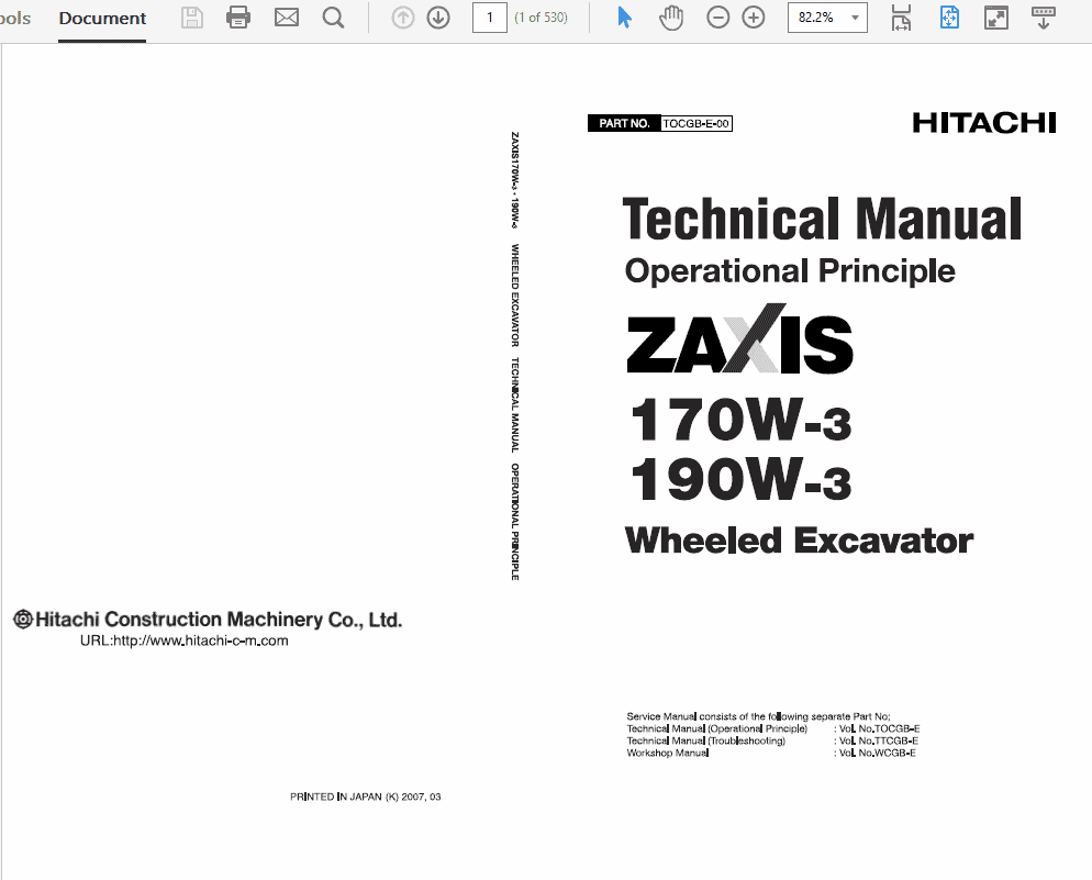 Hitachi ZX170W-3 and ZX190W-3 Excavator Service Repair Manual Workshop Guide