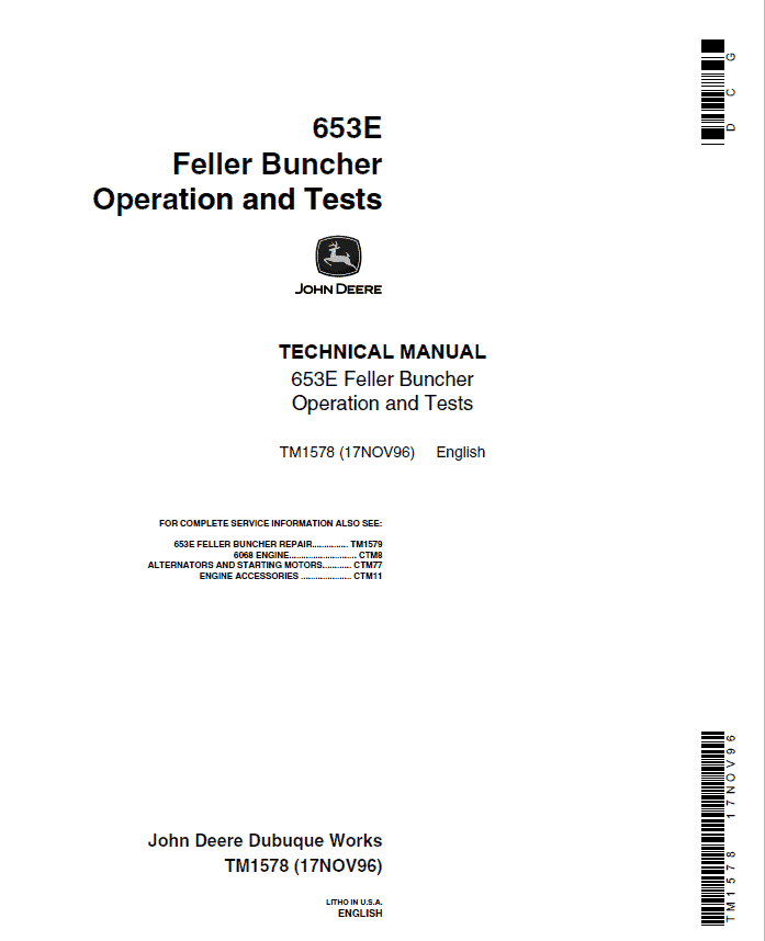 John Deere 653E Feller Buncher Service Repair Manual (TM1578 and TM1579) Workshop Guide