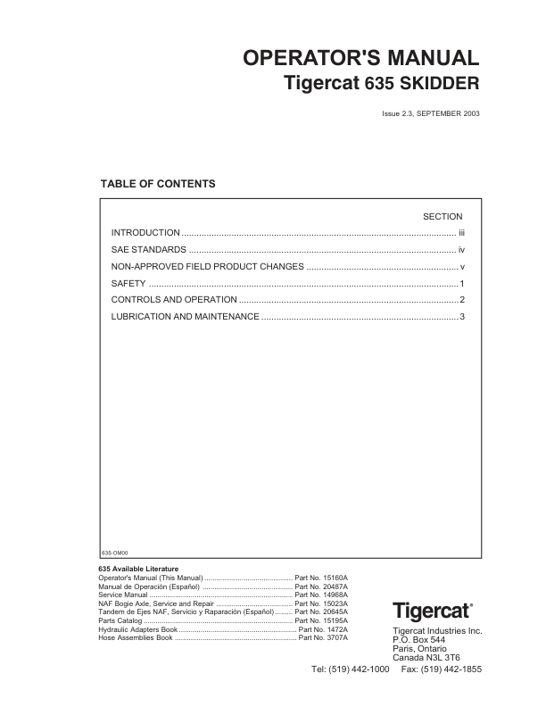 Tigercat 635 Skidder Repair Service Manual (6350101 – 6350499)