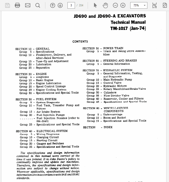John Deere 690, 690A Excavator Repair Technical Manual (TM1017) Workshop Guide