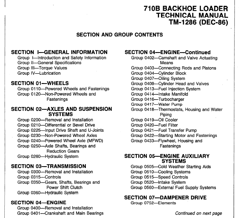 John Deere 710B Backhoe Loader Repair Technical Manual (TM1286) Workshop Guide