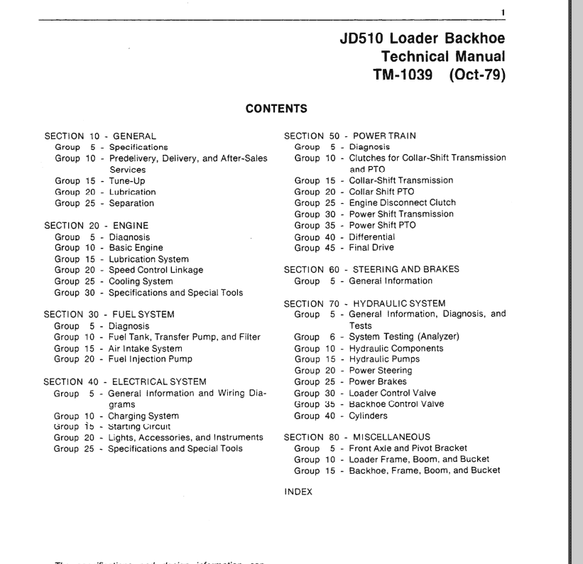 John Deere 510 Backhoe Loader Repair Technical Manual (TM1039) Workshop Guide
