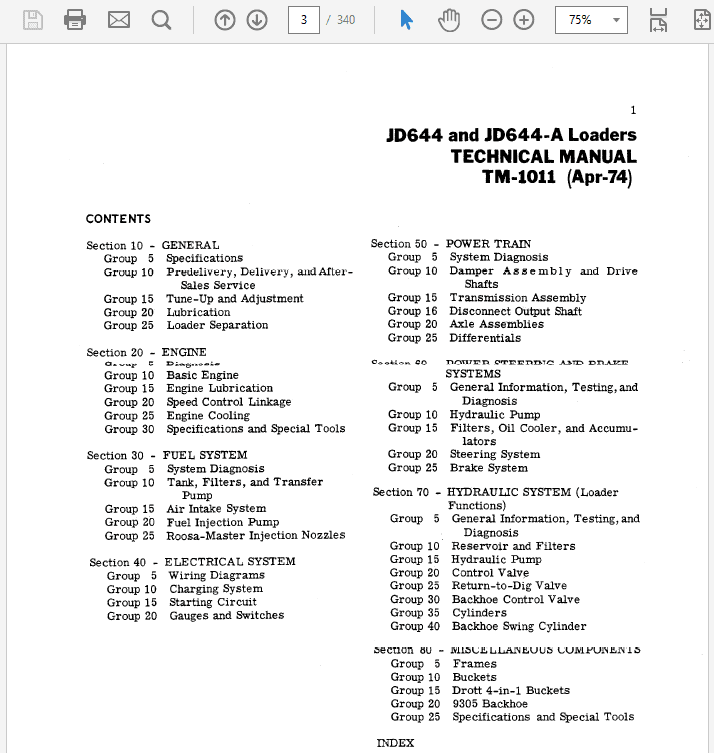 John Deere 644, 644A Loader Repair Technical Manual (TM1011) Workshop Guide
