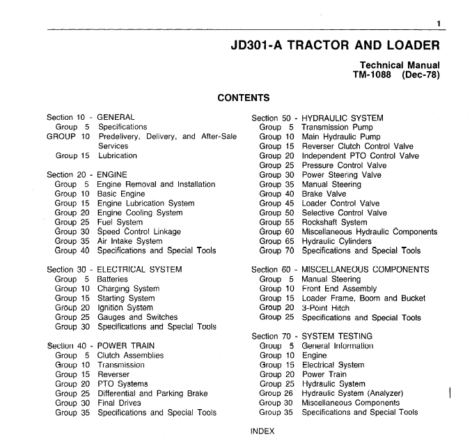 John Deere 301A Tractor and Loader Technical Manual (TM1088) Workshop Guide