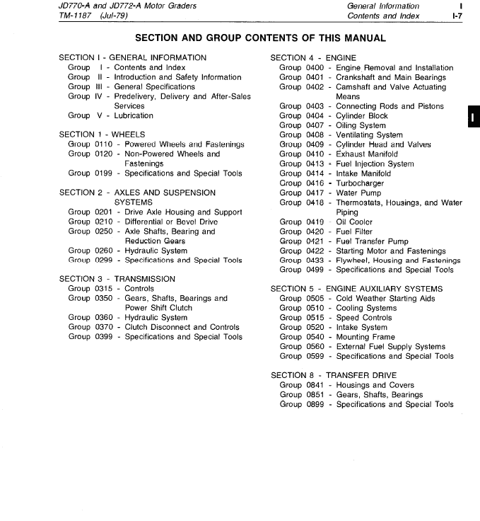 John Deere 770A, 700AH, 772A, 772AH Motor Grader Technical Manual (TM1361) Workshop Guide