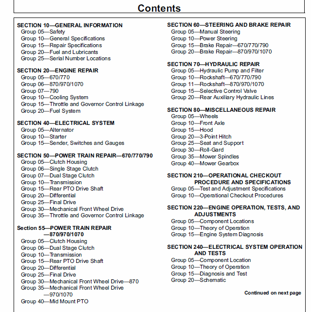 John Deere 670, 770, 790, 870, 970, 1070 Compact Utility Tractor Technical Manual (TM1470) Workshop Guide