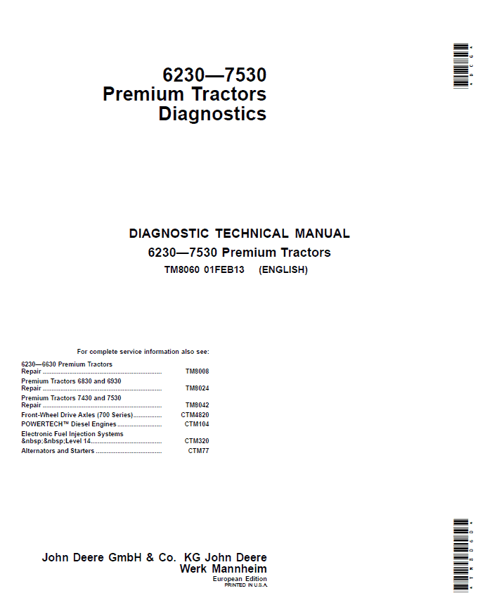 John Deere 6830, 6930 Premium Tractors (EU) Service Repair Manual Workshop Guide