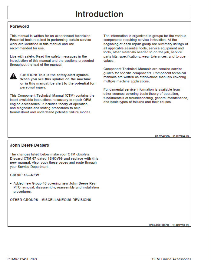 John Deere OEM Engine Accessories Service Repair Manual (CTM67) Workshop Guide