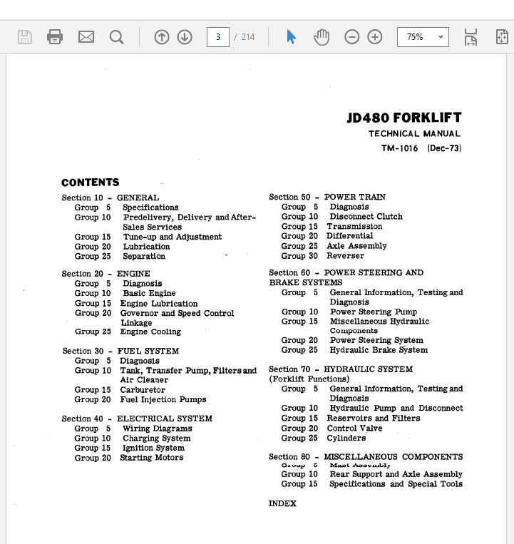 John Deere 480 Forklift Repair Technical Manual (TM1016) Workshop Guide