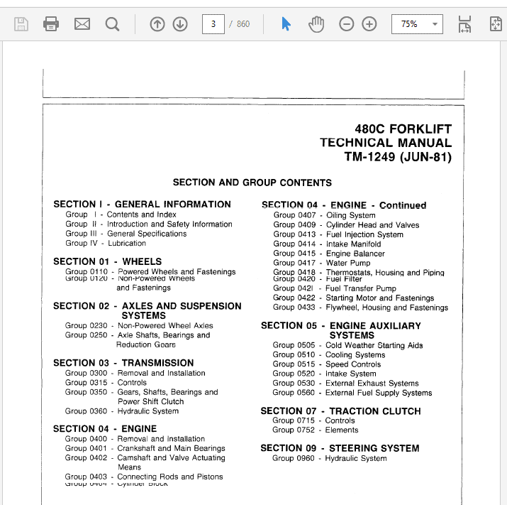 John Deere 480C Forklift Repair Technical Manual (TM1249) Workshop Guide
