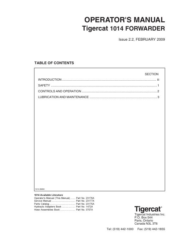 Tigercat 1014 Forwarder Repair Service Manual (10140101 – 10140500)