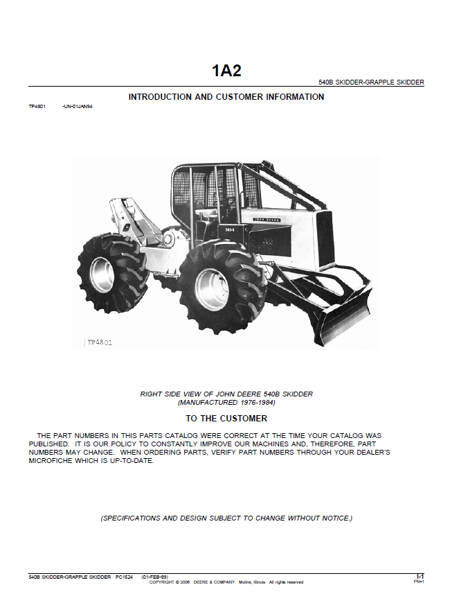 John Deere Skidder Parts Catalog Manual PC1524 Workshop Guide